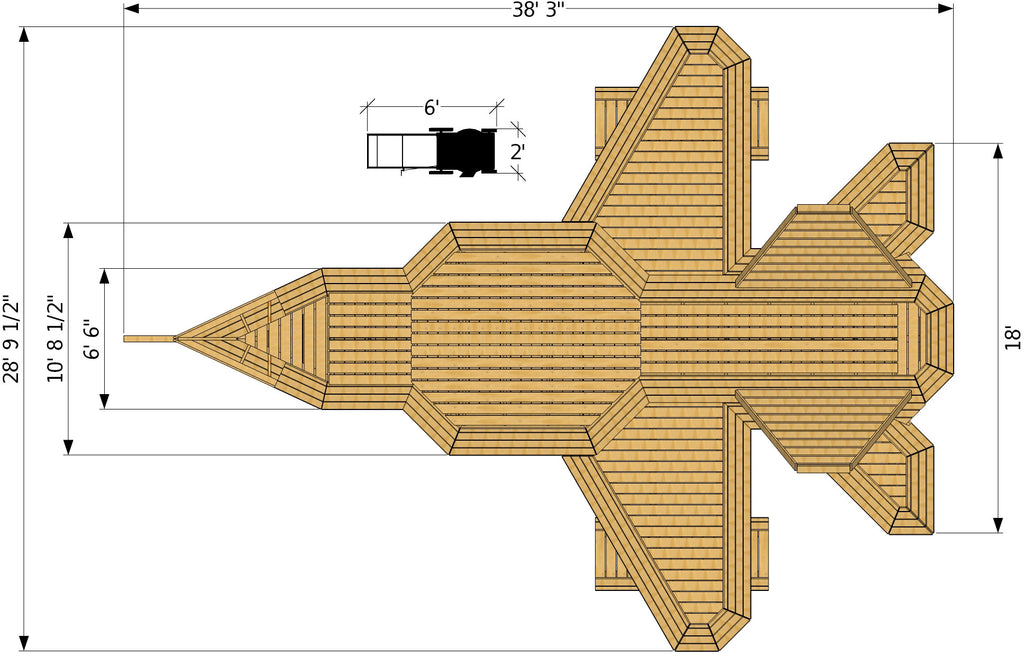 Top isometric view of large wood airplane playhouse plan