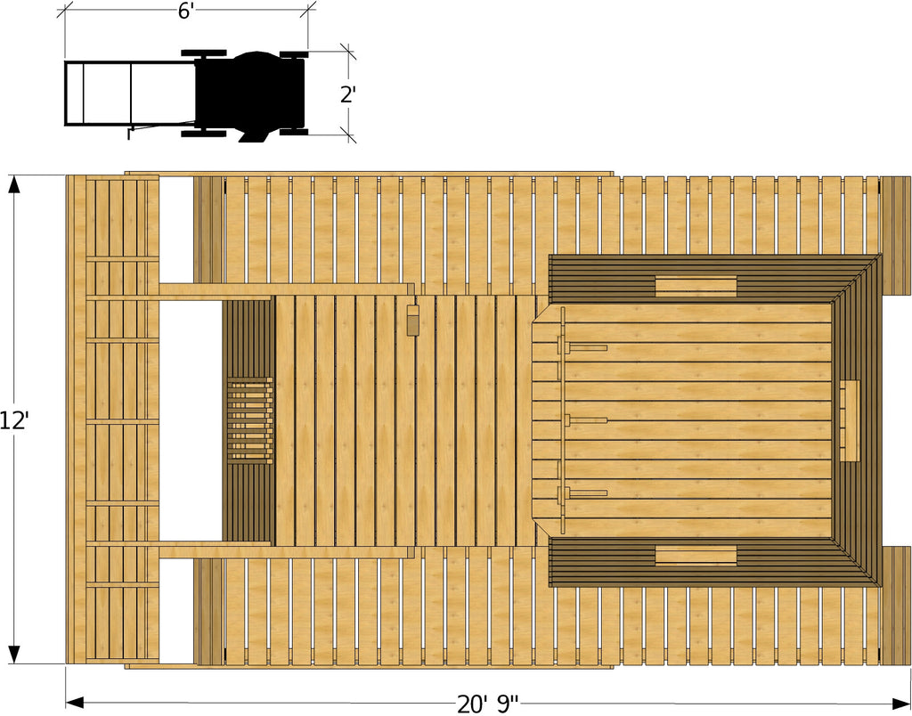 top isometric view of wooden bulldozer playhouse plan