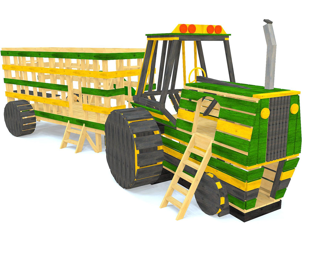 Green tractor play-set plan with trailer