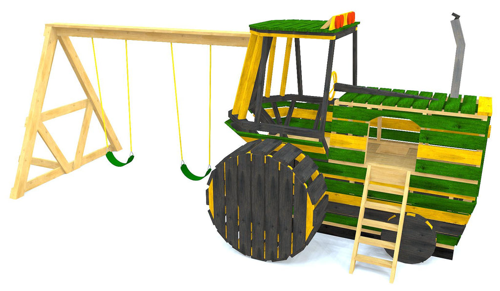 Wooden tractor play-set with swing set attachment